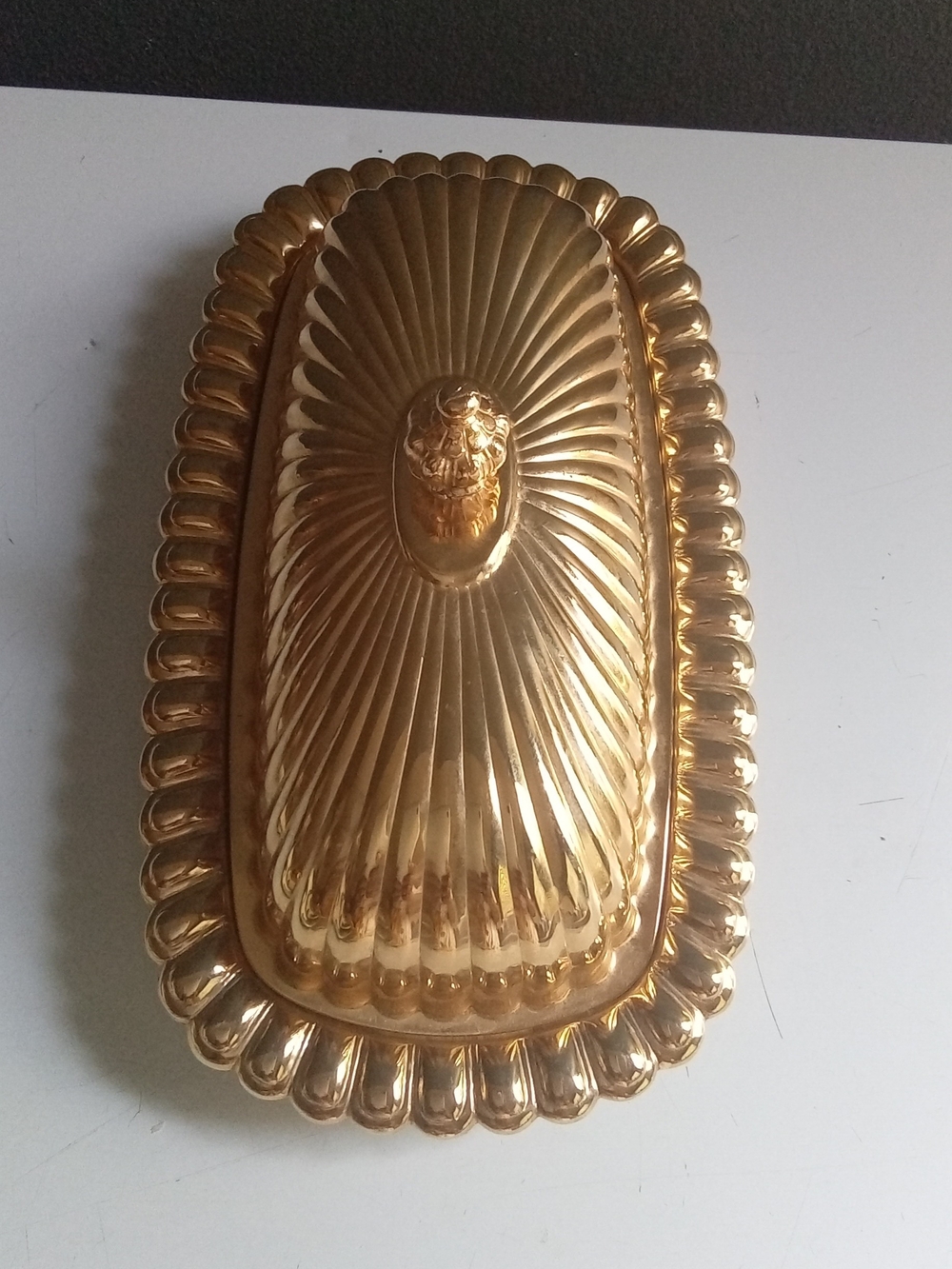 Gold-Tone Covered Butter Dish with Decorative Lid
